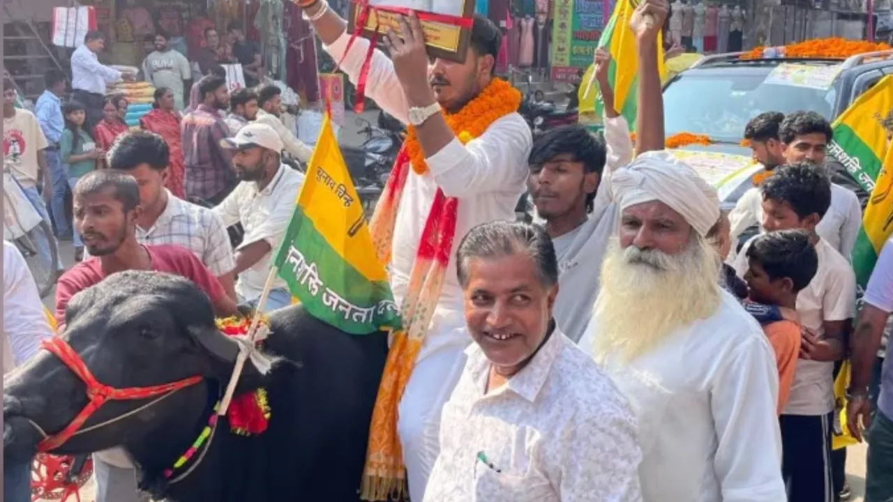  arun yadav files nomination on buffalo Photograph: (kanak news) 