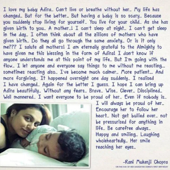  ଝିଅ ‘ଆଦିରା’ର ପ୍ରଥମ ଜନ୍ମଦିନରେ ଫଟୋ ସହ ଚିଠି ପୋଷ୍ଟ କରିଛନ୍ତି ରାଣୀ ମୁଖାର୍ଜୀ