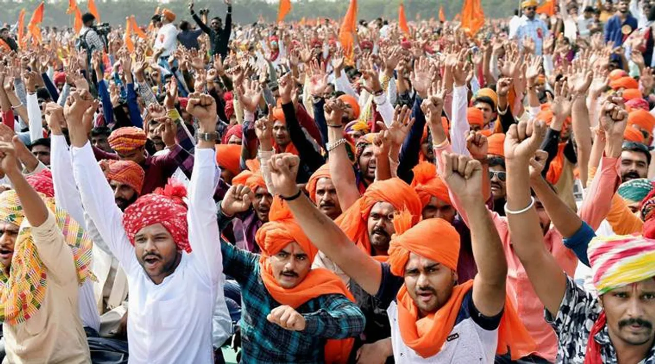  Gandhinagar: Members of Sri Rajput Karni Sena shout slogans during a massive protest rally against Sanjay Leela Bhansali's movie Padmavati, in Gandhinagar, Gujarat on Sunday. PTI Photo by Santosh Hirlekar(PTI11_12_2017_000117A) 