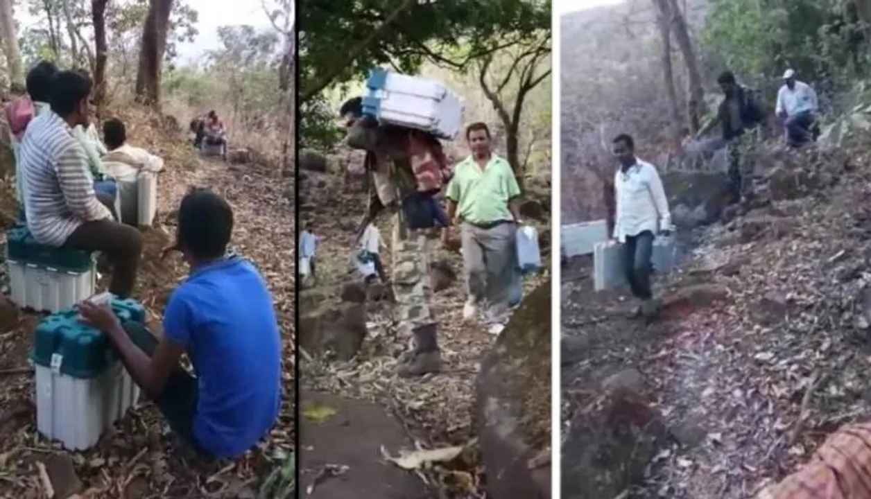  ମନ ଜିଣିନେଲେ ପୋଲିଂ ଅଫିସର । ମାଓବାଦୀଙ୍କୁ ବୋକା ବନାଇଲେ, ଅନ୍ଧାରୁଆ ରାତିରେ ୧୫ କିଲୋମିଟର ପାହାଡିଆ ରାସ୍ତାରେ ଇଭିଏମ ଧରି ଫେରିଲେ ।