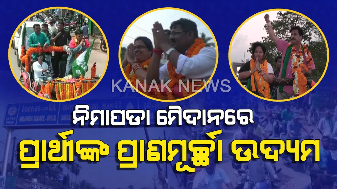  ନିର୍ବାଚନୀ ପ୍ରଚାରରେ କମ୍ପୁଛି ନିମାପଡା । ମତଦାତାଙ୍କ ମନ ଜିଣିବାକୁ ନେତାଙ୍କ ପ୍ରାଣମୂର୍ଚ୍ଛା ଉଦ୍ୟମ । ରୋଡ୍ ସୋ ସହ ଘର ଘର ବୁଲି ମାଗୁଛନ୍ତି ଭୋଟ୍