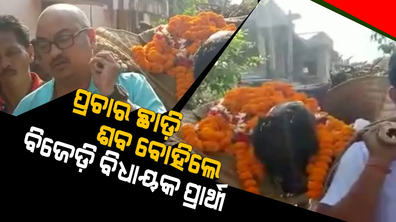  ନିର୍ବାଚନୀ ପ୍ରଚାର ସମୟରେ ଦେଖିବାକୁ ମିଳିଲା ବିଜେଡ଼ି ପ୍ରାର୍ଥୀଙ୍କ ମାନବିକତା ! କାନ୍ଧରେ ଶବ ବୋହିଲେ ସମ୍ବିତ ରାଉତରାୟ