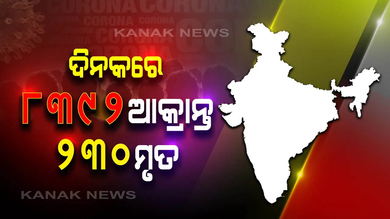  ଦେଶରେ ବଢୁଛି ‘କରୋନା’ର କାୟା: ଆକ୍ରାନ୍ତଙ୍କ ସଂଖ୍ୟା ୧ ଲକ୍ଷ ୯୦ ହଜାର ପାର୍; ଗତ ୨୪ ଘଂଟାରେ ୮୩୯୨ ନୂଆ ସଂକ୍ରମିତ ଠାବ, ୨୩୦ ଜଣଙ୍କ ଜୀବନ ନେଲା କରୋନା ମହାମାରୀ