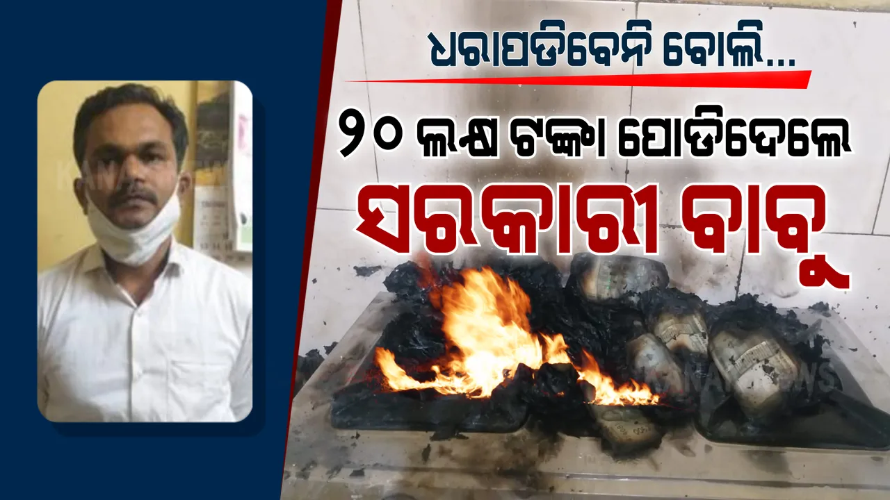  ଲାଞ୍ଚ ନେଇ ଘରେ ଟଙ୍କା ଲୁଚାଇଥିଲେ ତହସିଲଦାର, ଚଢାଉ ପାଇଁ ଘରେ ପହଞ୍ଚିଲେ ଅଫିସର । କିନ୍ତୁ ନିଜ ପାପକୁ ଲୁଚାଇବା ପାଇଁ ୨୦ ଲକ୍ଷ ଟଙ୍କା ପୋଡି ପାଉଁଶ କରିଦେଲେ ସରକାରୀ ବାବୁ ।