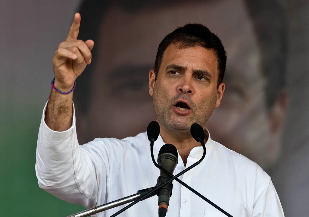  Congress party president Rahul Gandhi speaks at an election campaign rally in Bokakhat, Assam, India, Wednesday, April 3, 2019. (AP Photo/Anupam Nath) 
