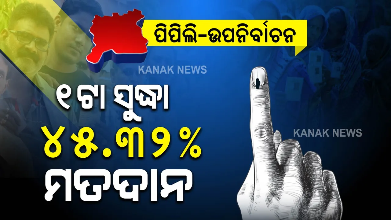  ପିପିଲି ଉପନିର୍ବାଚନ ପାଇଁ ମତଦାନ ଜାରି । ଦିନ ୧ଟା ସୁଦ୍ଧା ପିପିଲିରେ ୪୫.୩୨% ମତଦାନ