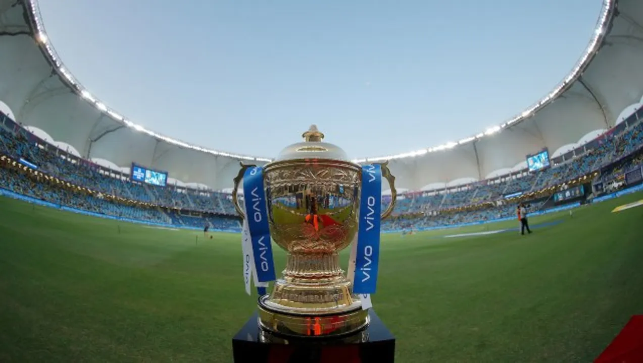  IPL trophy during the final of the Vivo Indian Premier League 2021 between the Chennai Super Kings and the Kolkata Knight Riders held at the Dubai International Stadium in the United Arab Emirates on the 15th October 2021

Photo by Saikat Das / Sportzpics for IPL 