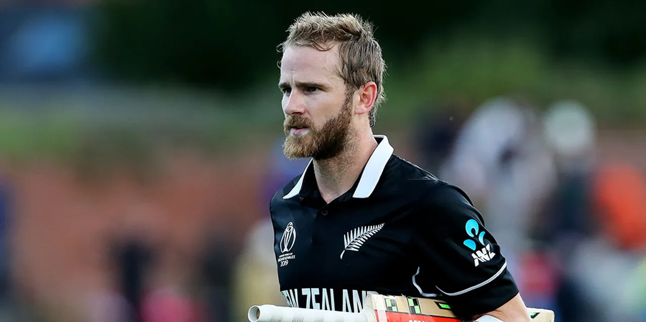  New Zealand's Kane Williamson leaves the pitch after winning the match for New Zealand during the ICC Cricket World Cup group stage match at the County Ground Taunton. 