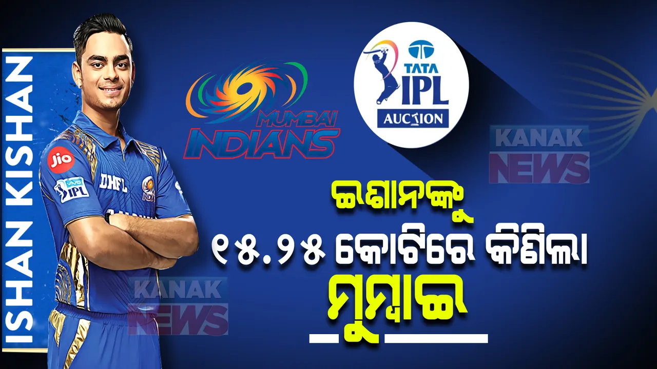 ଚଳିତ ନିଲାମୀରେ ରେକର୍ଡ କଲେ ଇଶାନ କିଷାନ୍ । ୧୫ କୋଟି ୨୫ ଲକ୍ଷ ଟଙ୍କାରେ କିଣିଲା ମୁମ୍ବାଇ ଇଣ୍ଡିଆନ୍ସ ।
