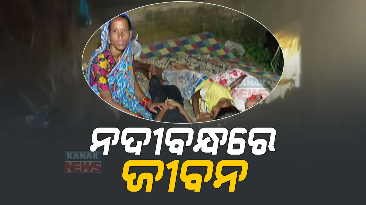  ଘରେ ପାଣି, ନଦୀ ବନ୍ଧରେ ଲୋକ। ଜରିପାଲ ତଳେ ବିତୁଛି ଜୀବନ।