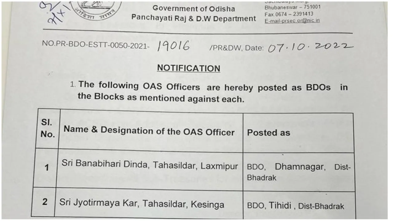  ଧାମନଗର ଉପନିର୍ବାଚନ ପୂର୍ବରୁ ବଦଳିଲେ ବିଡିଓ। ତିହିଡି ଓ ଧାମନଗର ବ୍ଲକରେ ନୂଆ ବିଡିଓ ନିଯୁକ୍ତ।