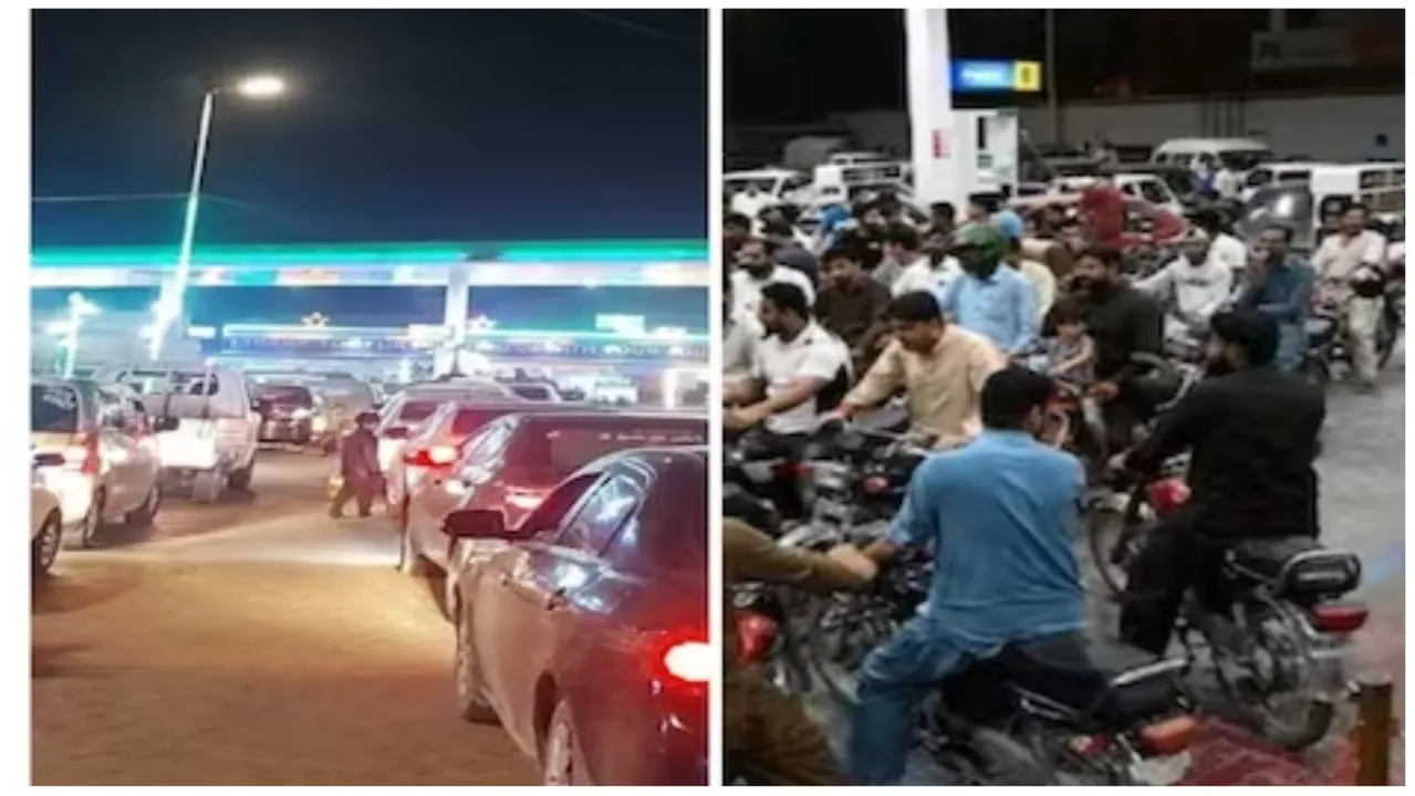  ପାକିସ୍ତାନରେ ଦୟନୀୟ ସ୍ଥିତି, ପେଟ୍ରୋଲ ପମ୍ପ ଆଗରେ ଲମ୍ବା ଧାଡିରେ ଲୋକେ।