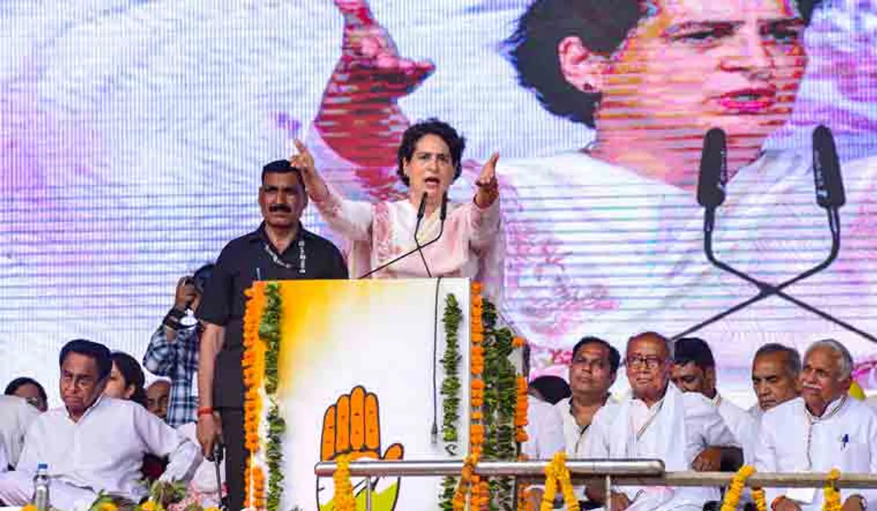  Congress General Secretary Priyanka Gandhi Vadra addresses a public meeting, in Jabalpur | PTI 