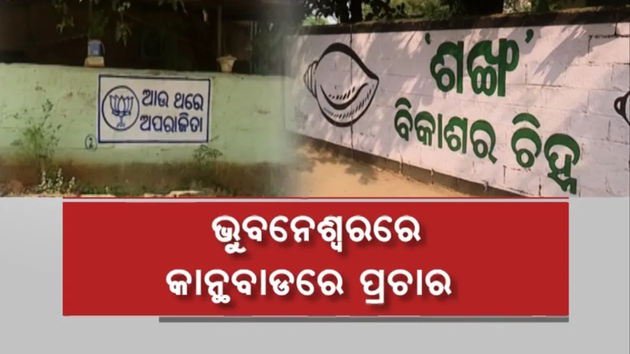  ଭୁବନେଶ୍ୱରରେ କାନ୍ଥବାଡରେ ପ୍ରଚାର: ‘ଘରେ ଘରେ ଶଙ୍ଖ’ ବନାମ ‘ଆଉ ଥରେ ଅପରାଜିତା’
