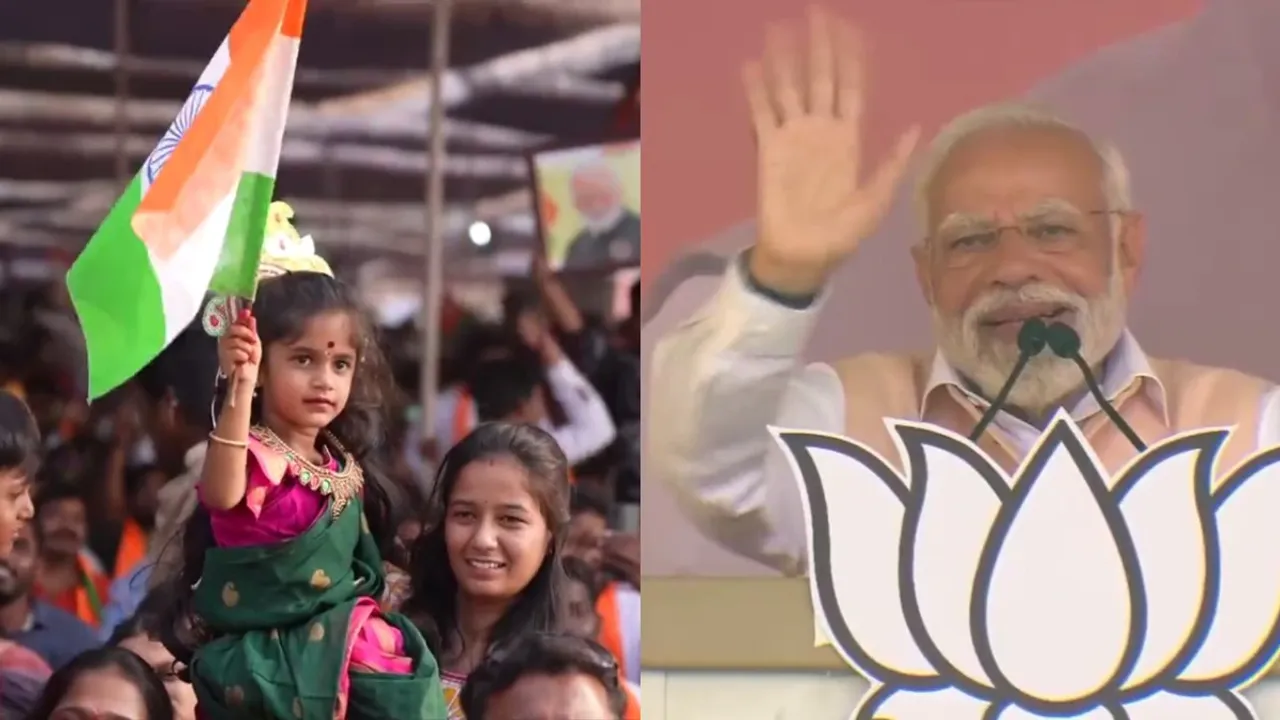  ତେଲେଙ୍ଗାନାରେ ନିର୍ବାଚନ ପ୍ରଚାର ବେଳେ କୁନି ଝିଅ ଉପରେ ପଡିଲା ପ୍ରଧାନମନ୍ତ୍ରୀଙ୍କ ଆଖି: ଭାରତ ମାତା ବେଶରେ ସଜେଇ ହୋଇ ହାତରେ ଧରିଥିଲା ତ୍ରିରଙ୍ଗା