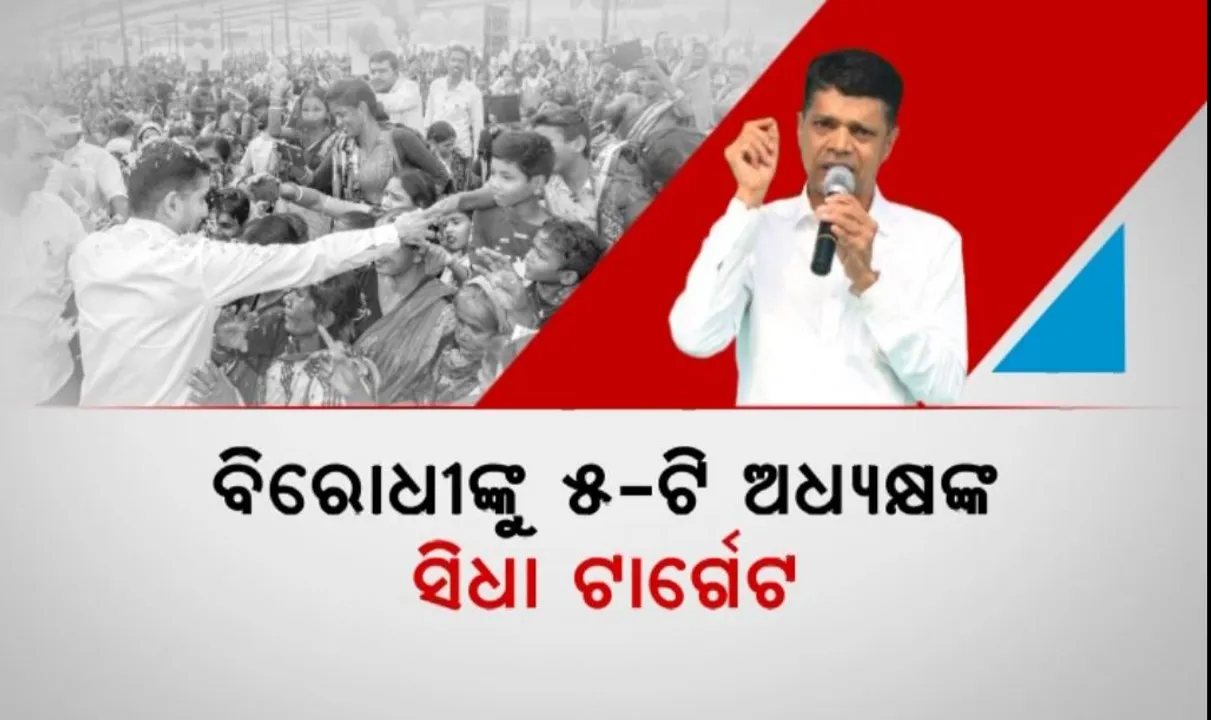 ବିରୋଧୀଙ୍କୁ ୫-ଟି ଅଧ୍ୟକ୍ଷଙ୍କ ସିଧା ଟାର୍ଗେଟ । ଧାମନଗର ନିର୍ବାଚନ କଥା ଉଠାଇ ବର୍ଷିଲେ