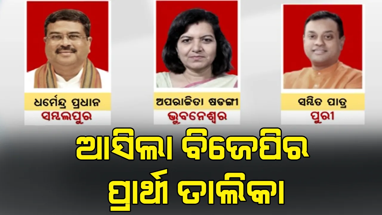  ଓଡ଼ିଶାର ୨୧ଟି ଲୋକସଭା ଆସନରୁ ୧୮ଟି ଆସନ ପାଇଁ ବିଜେପି ଜାରିକଲା ପ୍ରାର୍ଥୀ ତାଲିକା । ଜାଣନ୍ତୁ କେଉଁ ଆସନ ପାଇଁ କାହାକୁ ମିଳିଲା ଲୋକସଭା ଟିକେଟ