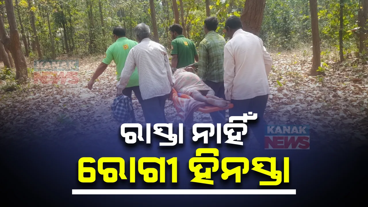  ଗାଁକୁ ରାସ୍ତା ନାହିଁ, ଆସିପାରିଲାନି ଆମ୍ବୁଲାନ୍ସ । ଷ୍ଟ୍ରେଚରରେ ବୁହାହେଲେ ଗୁରୁତର ରୋଗୀ । ସମ୍ବଲପୁର ଯୁଯୁମରା ବ୍ରାହ୍ମଣୀପାଲ୍ଲି ଗାଁର ଘଟଣା ।