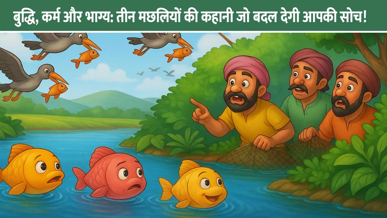 teen-machhliyon-ki-kahani-buddhi-karm-bhagya-prernadayak-hindi-story