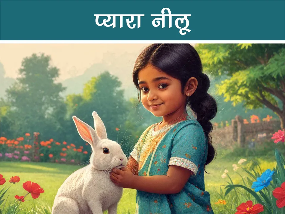 cartoon image of a girl kid with a rabbit