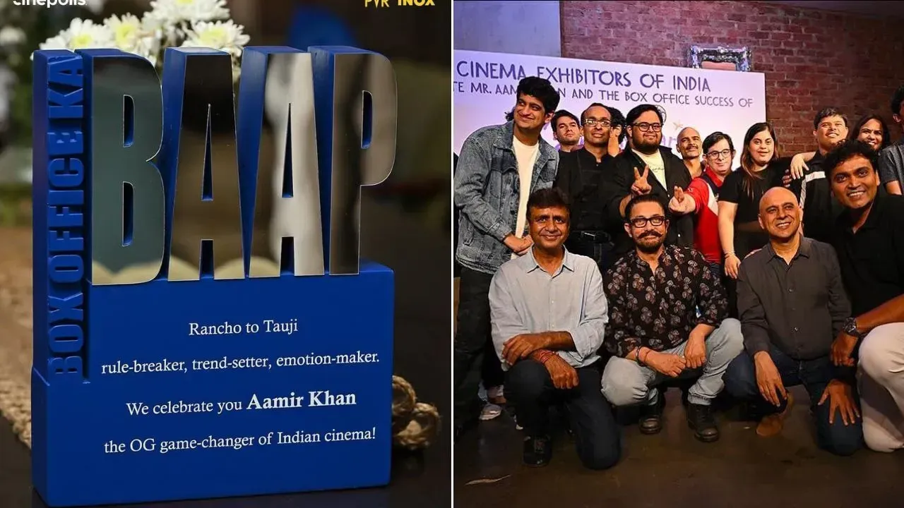Box Office ka Baap title trophy for daring Aamir Khan from nationwide multiplex exhibitors as they celebrate super success of Sitaare Zameen Par