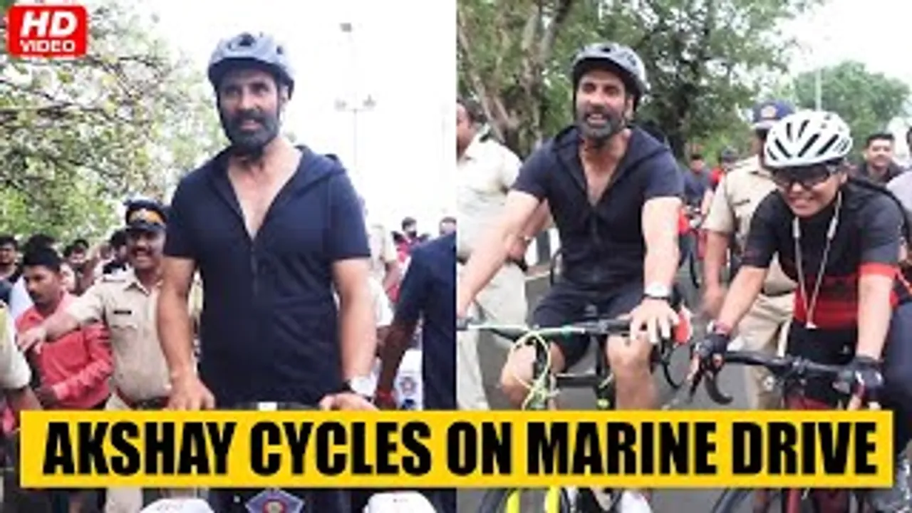 Akshay Kumar Cycles & Gives A Mesage In MARATHI As He Attends Mumbai Police's Sunday Social Activity