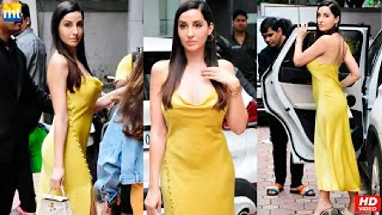 Nora Fatehi Raises Temperature In Shimmering Yellow High Slit Cutting Dress At Cafe