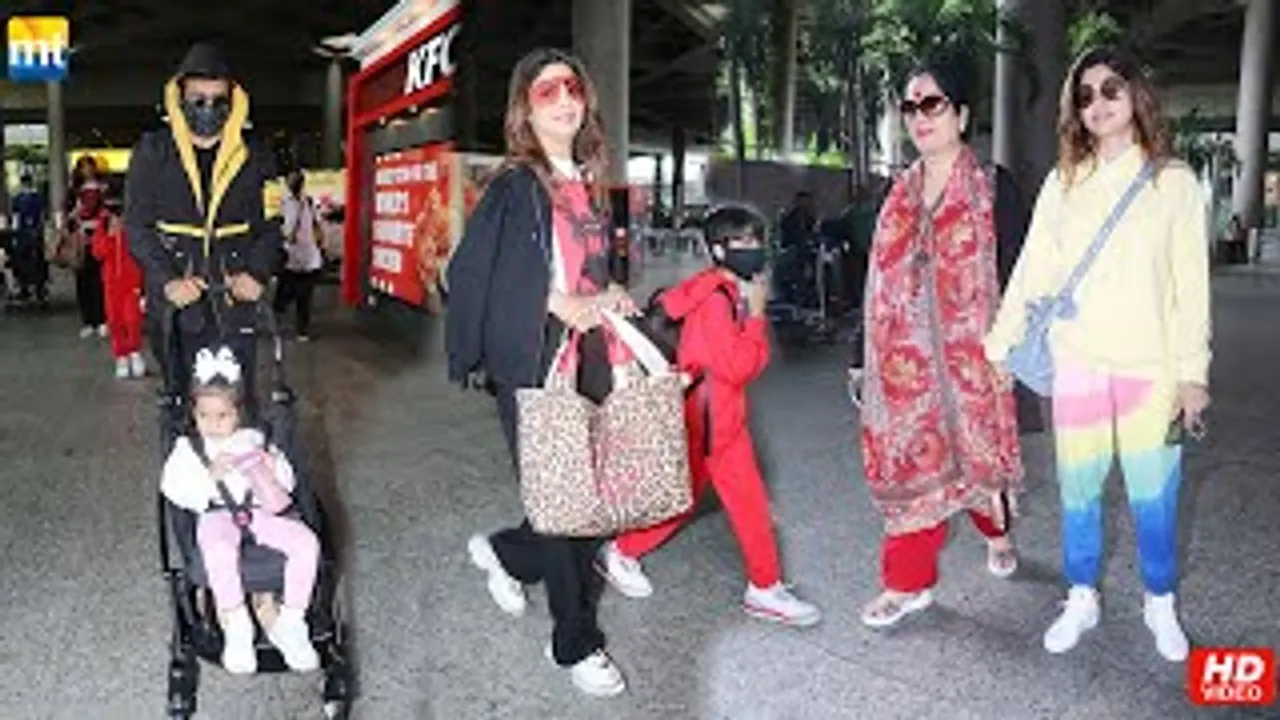 Shilpa Shetty With Her Kids, Raj Kundra, Shamita Shetty With Mother Return From Europe Vacation