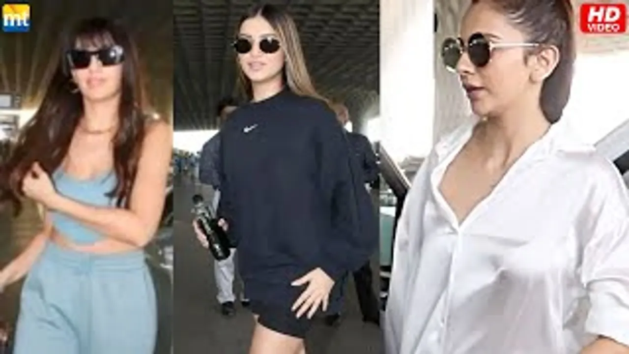 Nora Fatehi giving Fitness Goal, Rakul Preet in Shinny White Dress, Tara Sutaria in Black Shorts At Airport