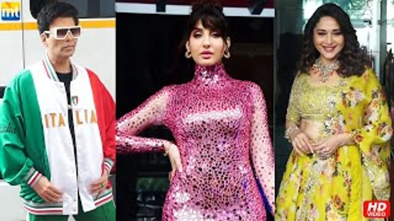 Nora Fatehi wows in bedazzled pink gown, Madhuri Dixit in yellow And Karan Johar On Jhalak Dikhhla Jaa 10 Sets