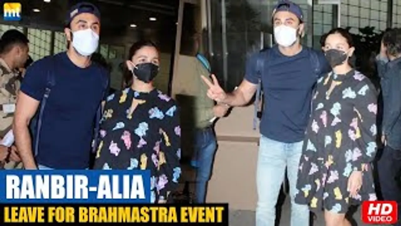 PREGNANT Alia Bhatt with hubby Ranbir Kapoor leave for Brahmastra Hyderabad event with Jr. NTR