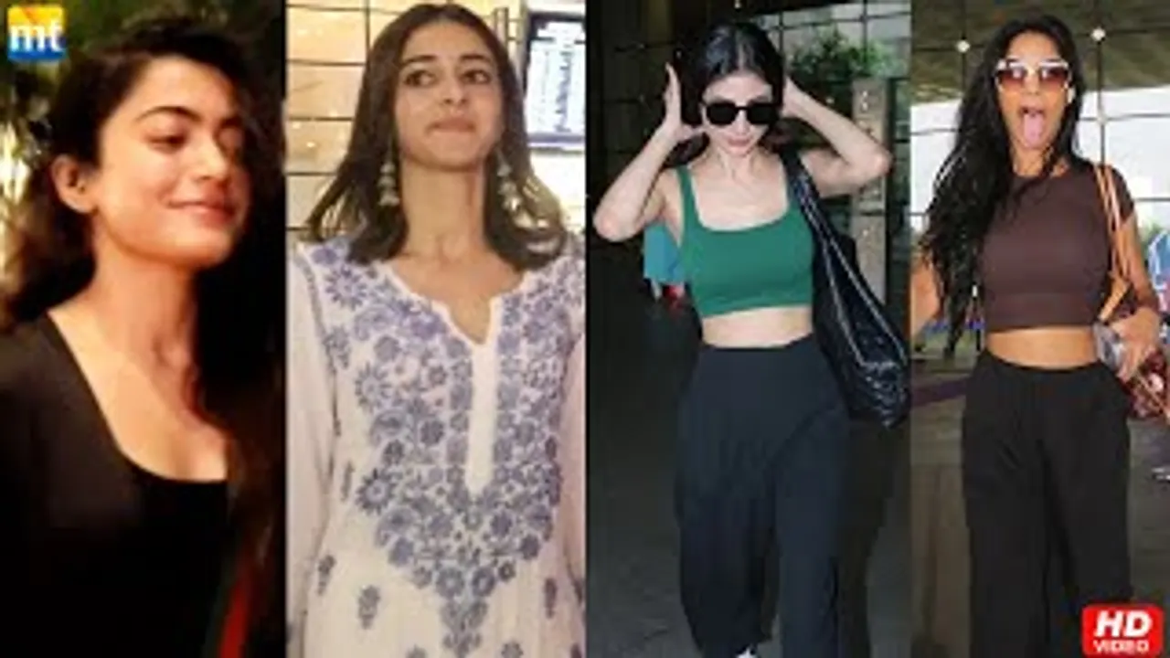 Rashmika Mandanna shows Heart ❤️ Brahmastra Villain Mouni Roy, Ananya Panday And Poonam Pandey At Airport