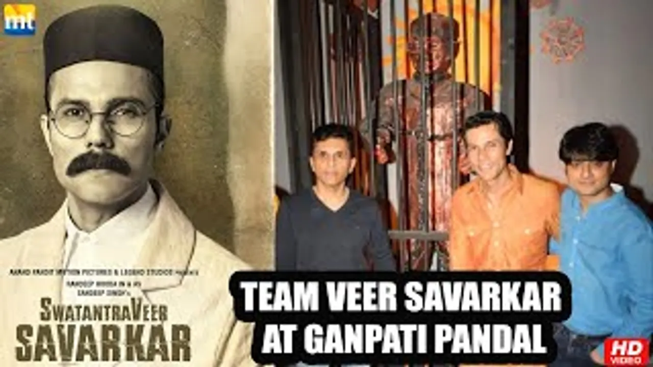 Team 'Swatantra Veer Savarkar' Randeep Hooda, Sandeep Ssingh And Anand Pandit seek blessings at a ganpati pandal