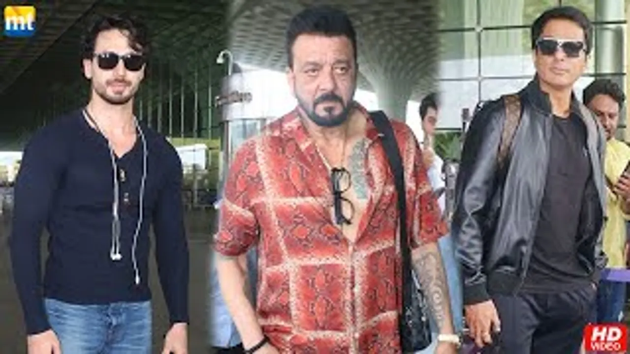 MACHO Tiger Shroff, Sanjay Dutt leaves for new film shoot with Vijay, Real Hero Sonu Sood at airport