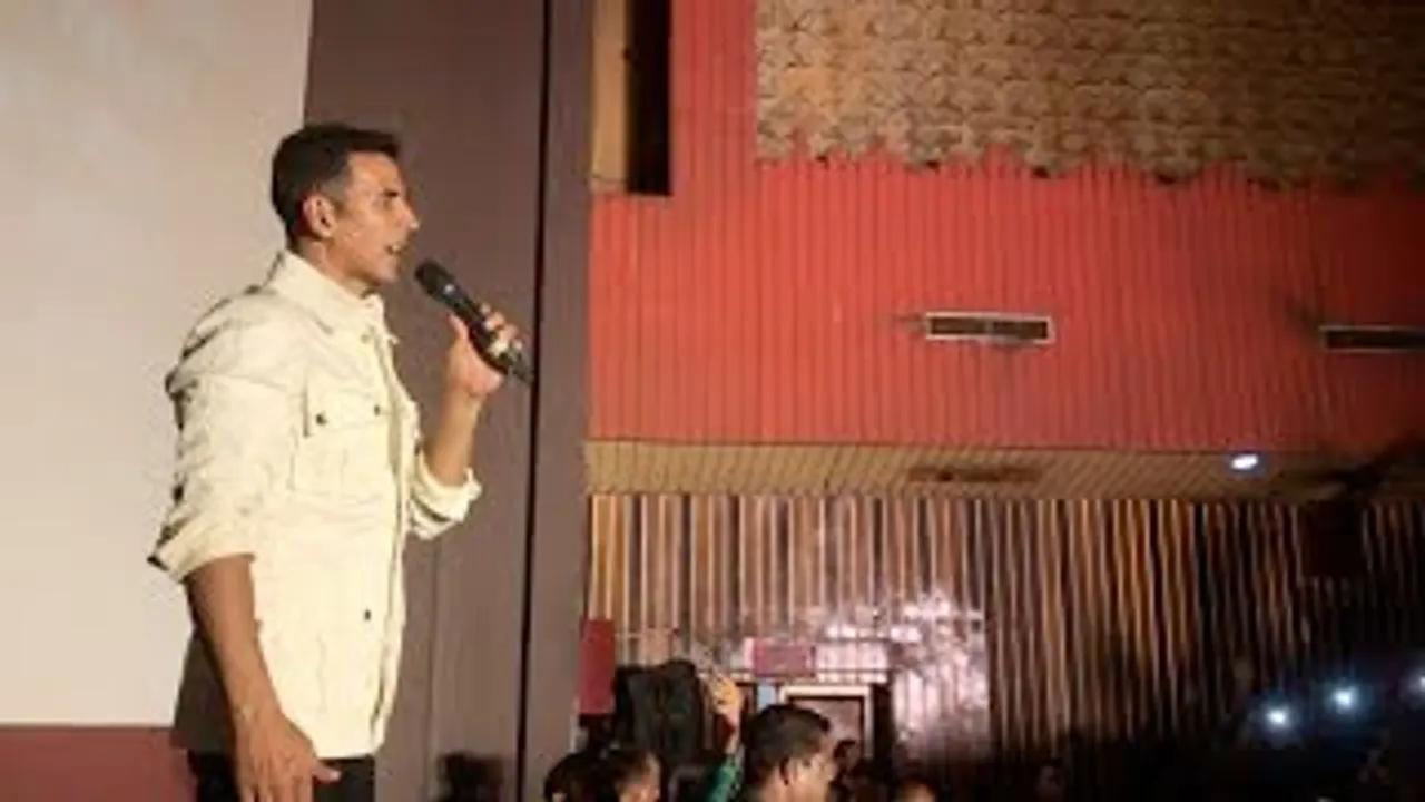Akshay Kumar interacts with the audience at Gaiety Galaxy cinema today For 'Ram Setu' Promotions