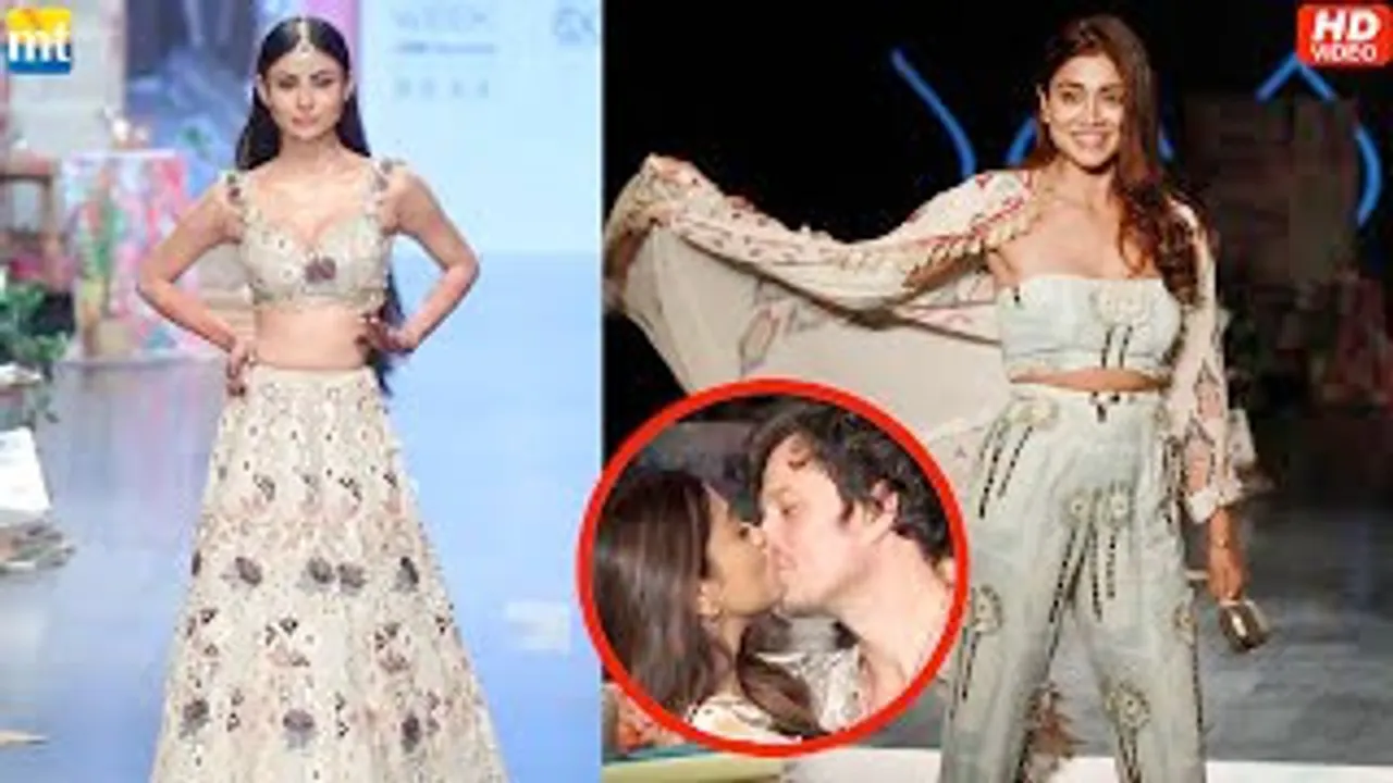 Shriya Saran KISSES Hubby Andrei Koscheev, Mouni Roy in pretty Lehenga On Ramp At Lakme Fashion Week 2022