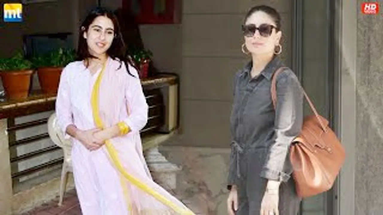 Kareena Kapoor in black & Sara Ali Khan in the traditional outfit at Randhir Kapoor's house