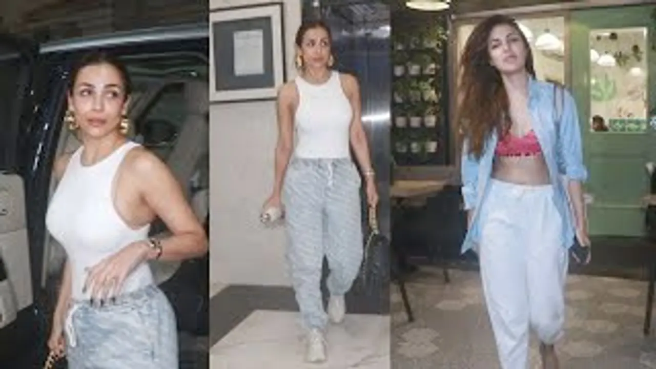 49 Years Old Malaika Arora Looks Super Sexy in white Top, Rhea Chakraborty in Open Denim Jacket