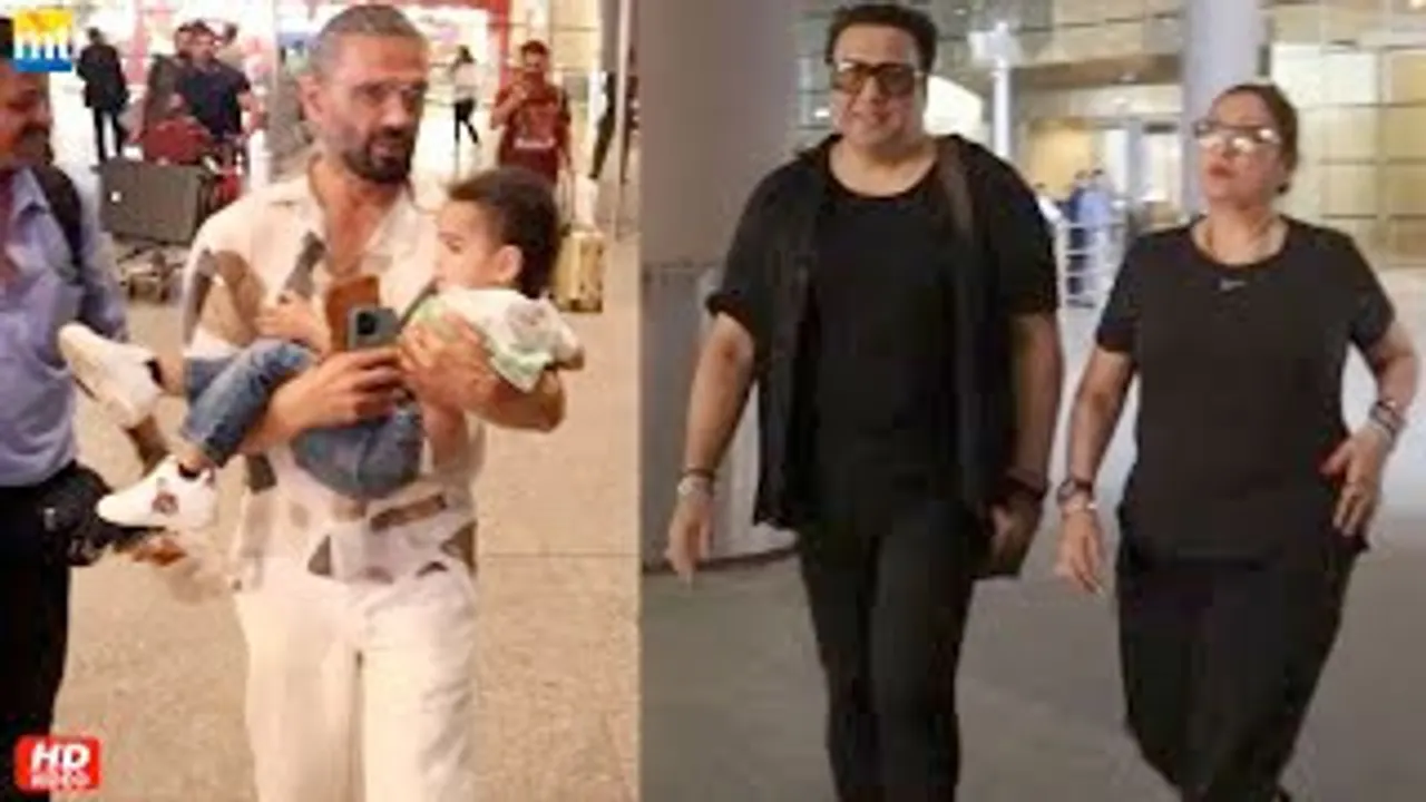 Suniel Shetty Anna Carries A Kid In His arms, Govinda Returns Home With His Wife Sunita At Airport
