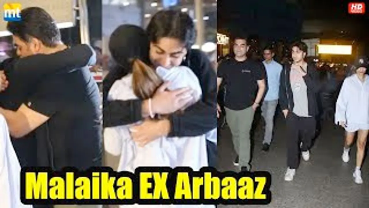 Malaika Arora & Ex Husband Arbaaz Khan give a tight hug to their son who returned from USA