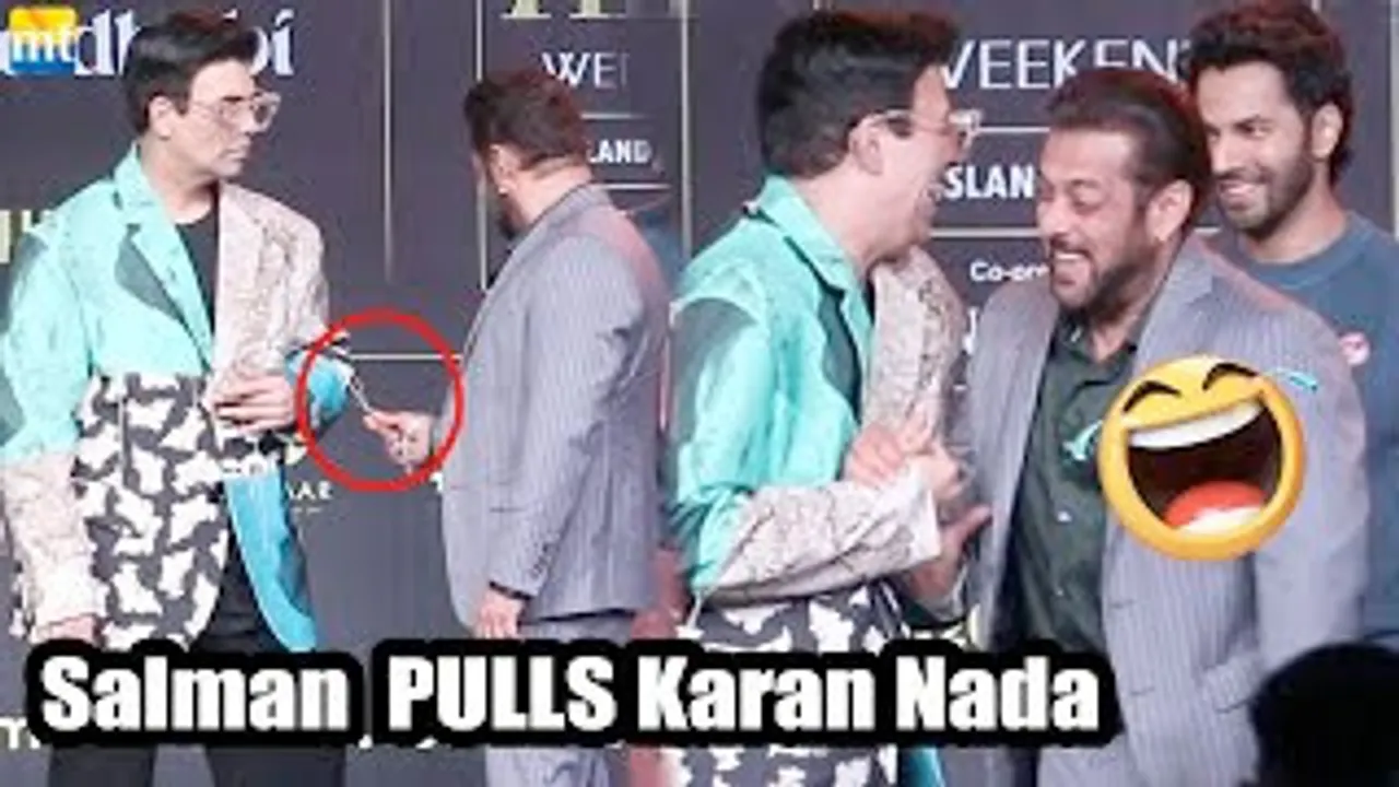 Salman Khan PULLS Nada from Karan Johar's Fashionable Shirt on Stage at IIFA 2023 Press Conference