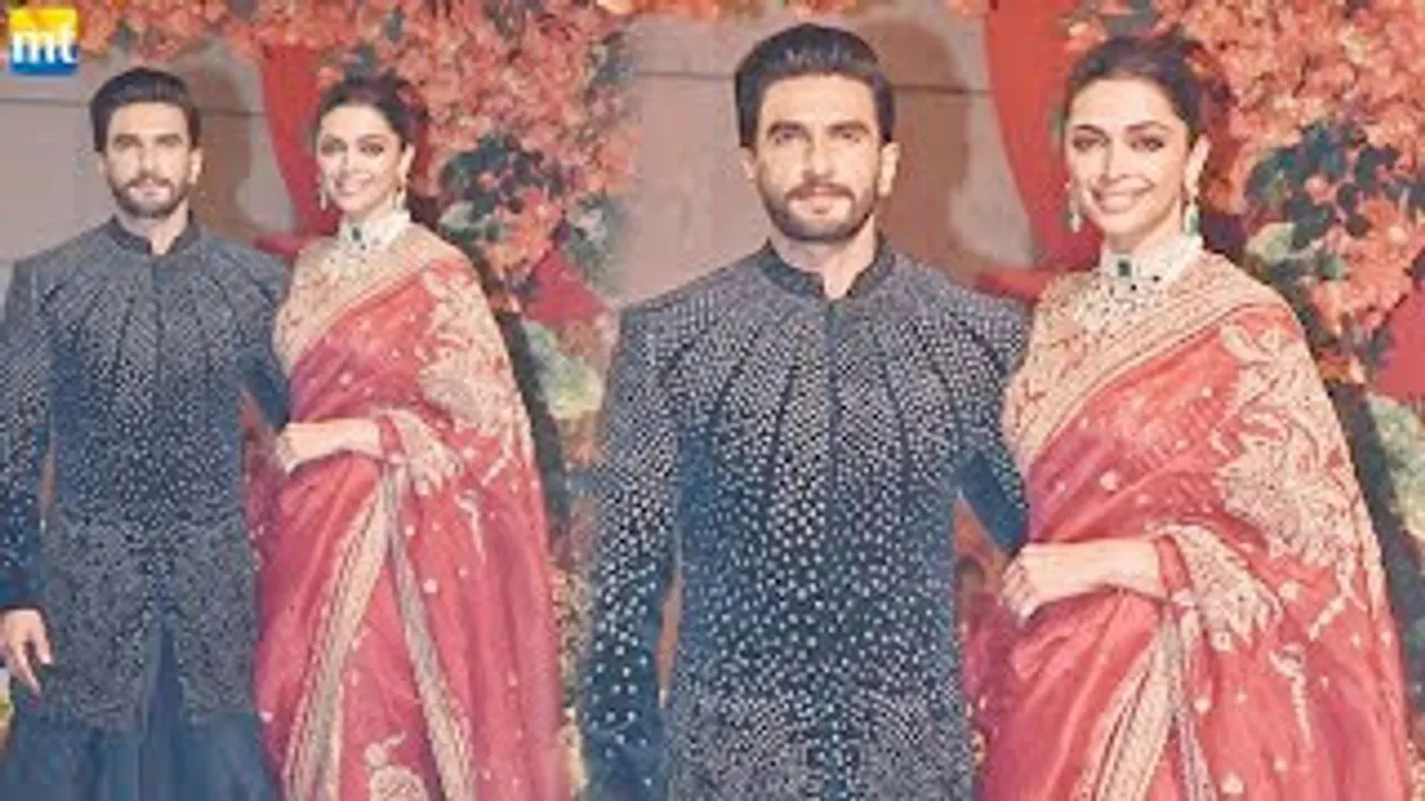 Pathaan actress Deepika Padukone in RED SAREE with Ranveer Singh at Anant Ambani-Radhika Merchant's Roka Party