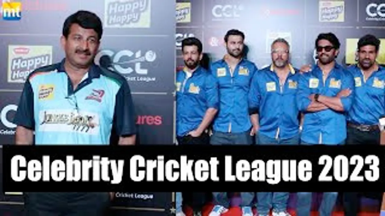 Bhojpuri Star MP Manoj Tiwari, Akhil Akkineni & Sharad Kelkar at CCL 2023 Launch
