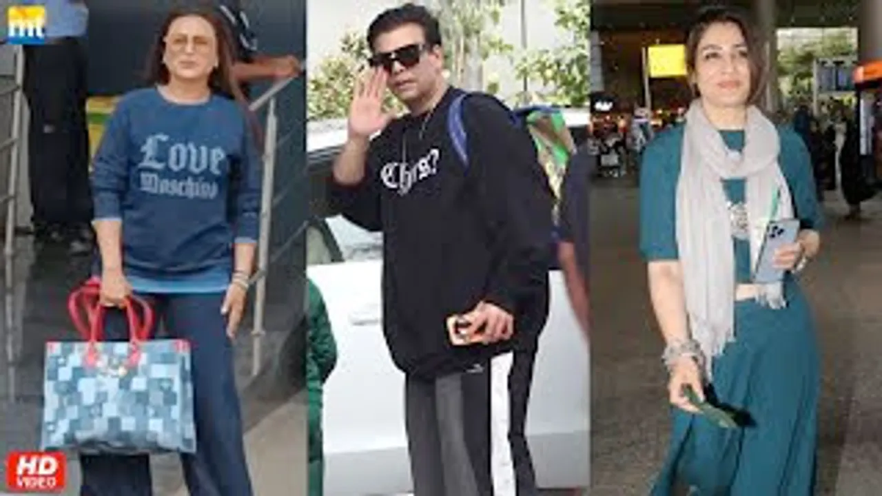 Mrs Chatterjee Rani Mukerji, Karan Johar, Raveena Tandon at Airport