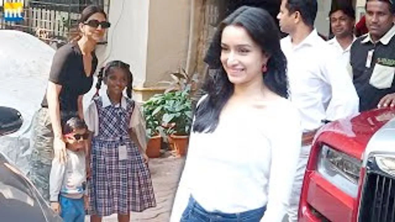 Shraddha Kapoor all Smiles in White Tee Blue Jeans, Vaani Kapoor takes pics with School Kids