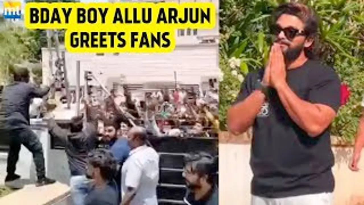 Crazy Fans Shout outside Allu Arjun's House on his Birthday as Pushpa star comes to greet them