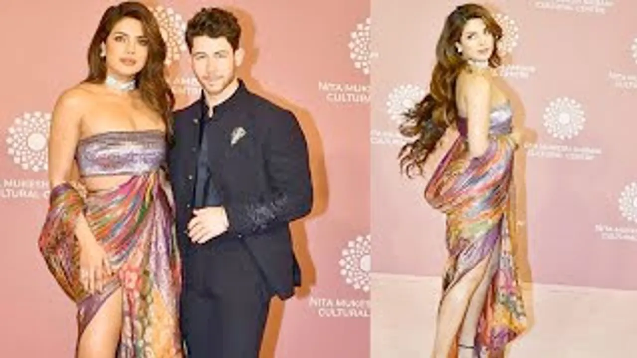 Power couple Priyanka Chopra and Nick Jonas on the NMACC pink carpet