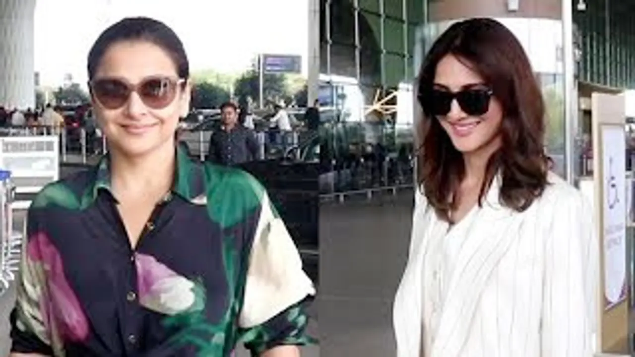 Beautiful Vidya Balan in a Colorful Look, Gorgeous Vaani Kapoor in White Formals at Airport