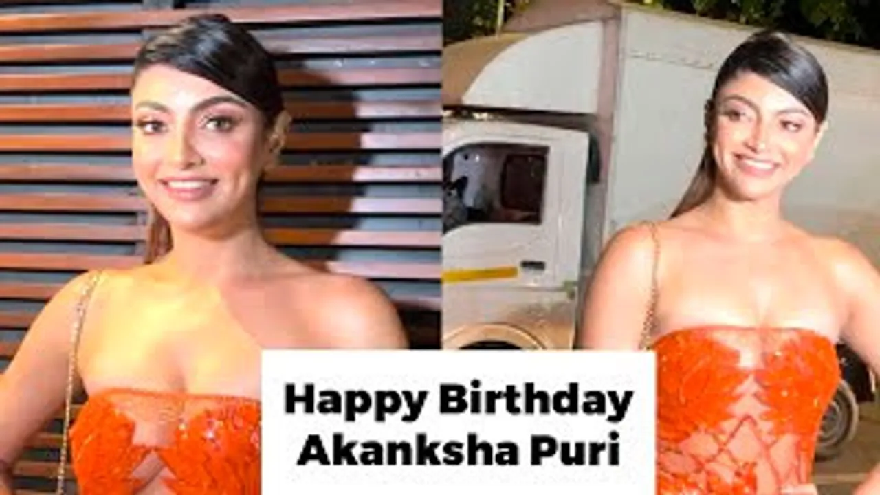 Beautiful Akanksha Puri In Orange Dress At Her Birthday Party