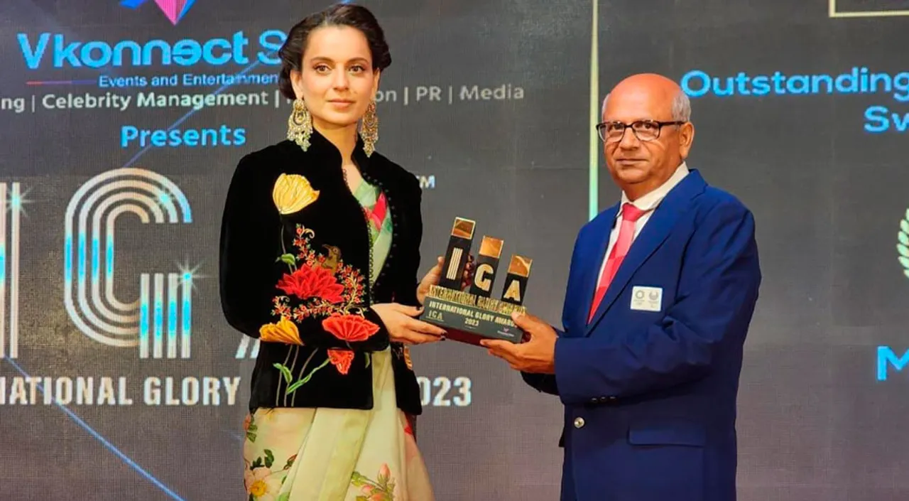 Kangana Ranaut Honours Olympic Judge Mayur Vyas With A Lifetime Achievement Award At International Glory Awards 2023 —